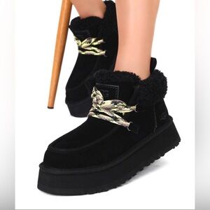 UGG Funkarra Cabin Cuff Black Suede Platform Boots 12